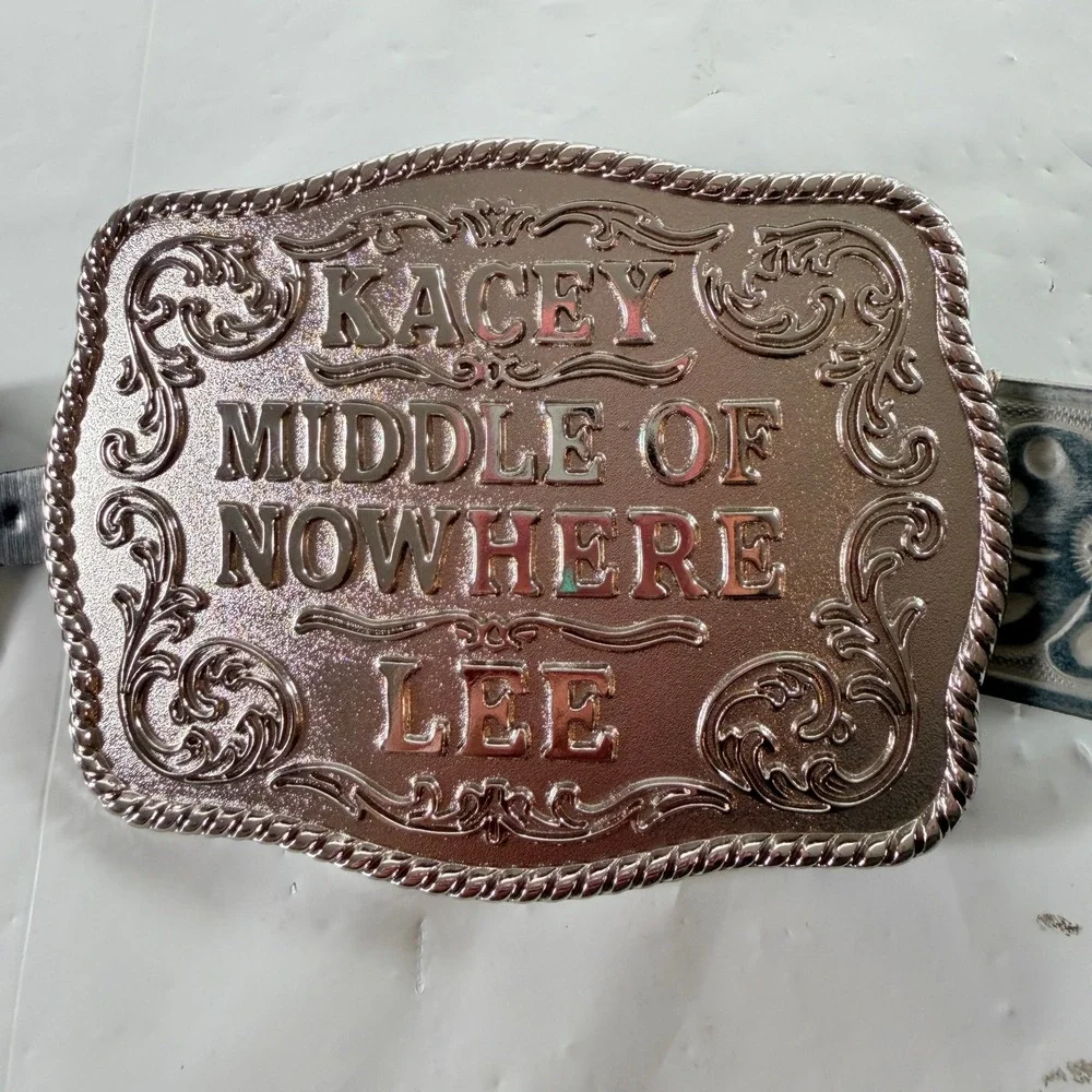 Kacey Lee Musgraves Western Belt Middle of Nowhere Buckle Blue Leather XL New